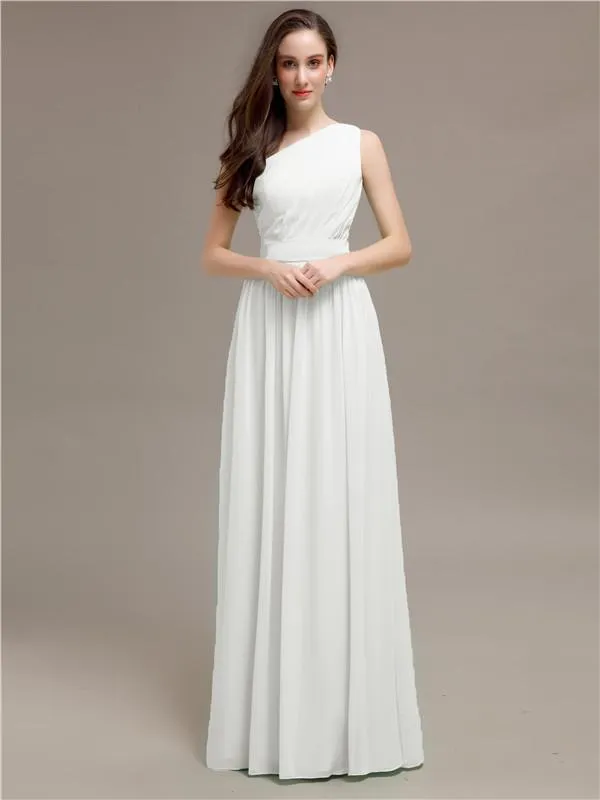 Simple One-Shoulder Sleeveless A-line Chiffon Bridesmaid Dresses