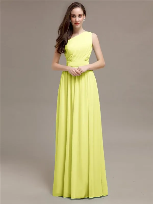 Simple One-Shoulder Sleeveless A-line Chiffon Bridesmaid Dresses