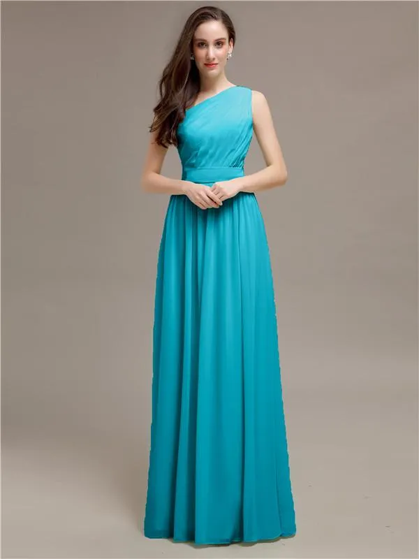 Simple One-Shoulder Sleeveless A-line Chiffon Bridesmaid Dresses