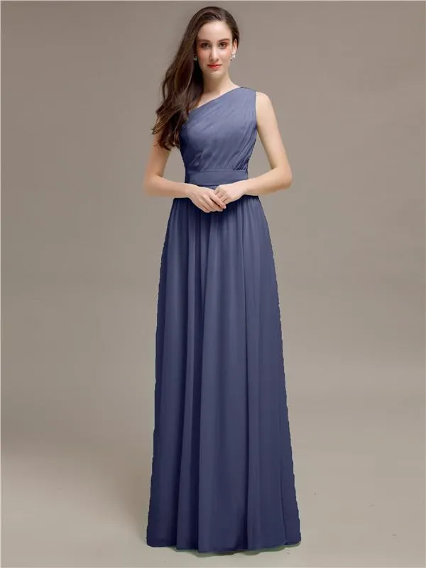 Simple One-Shoulder Sleeveless A-line Chiffon Bridesmaid Dresses