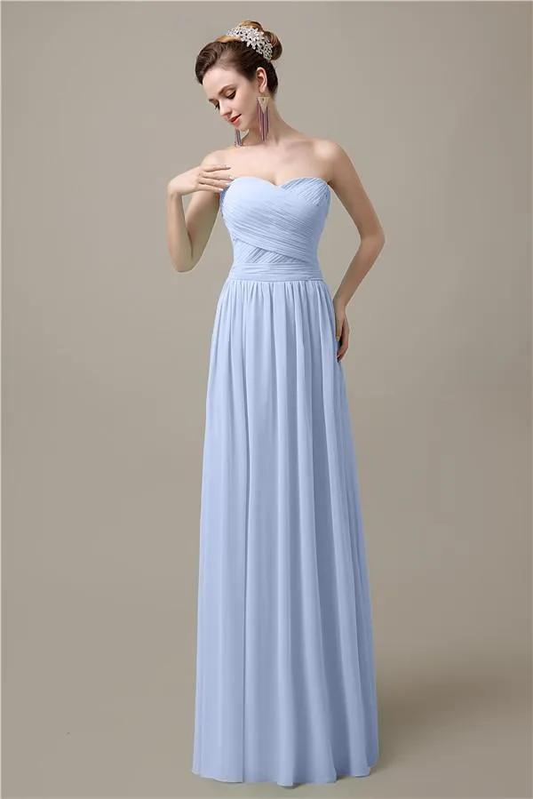 Sweetheart A-line Simple Chiffon Floor-Length Long Bridesmaid Dresses