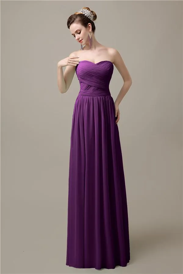 Sweetheart A-line Simple Chiffon Floor-Length Long Bridesmaid Dresses