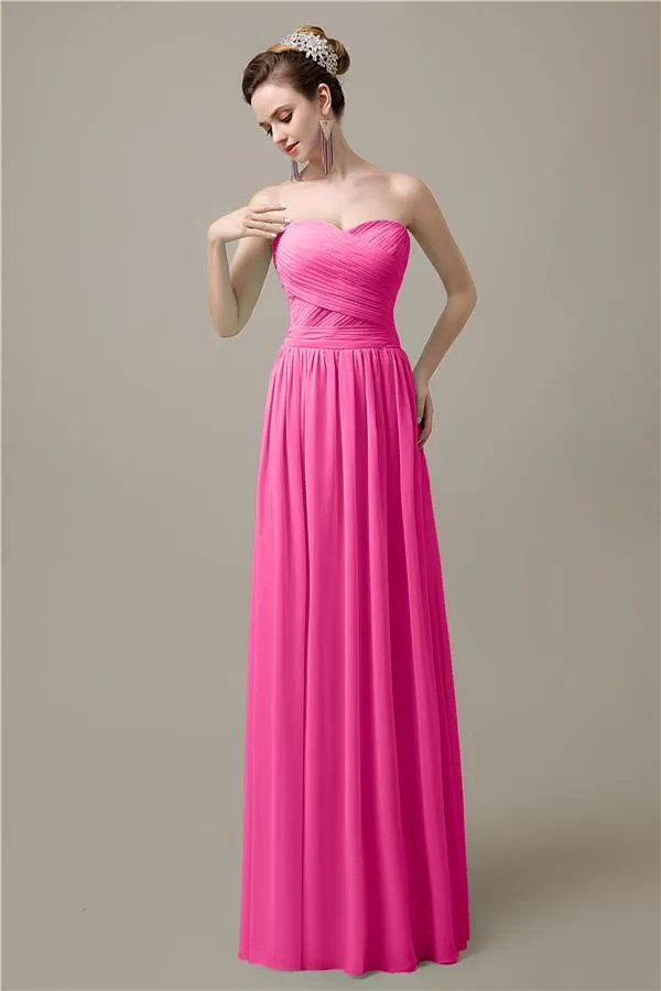 Sweetheart A-line Simple Chiffon Floor-Length Long Bridesmaid Dresses