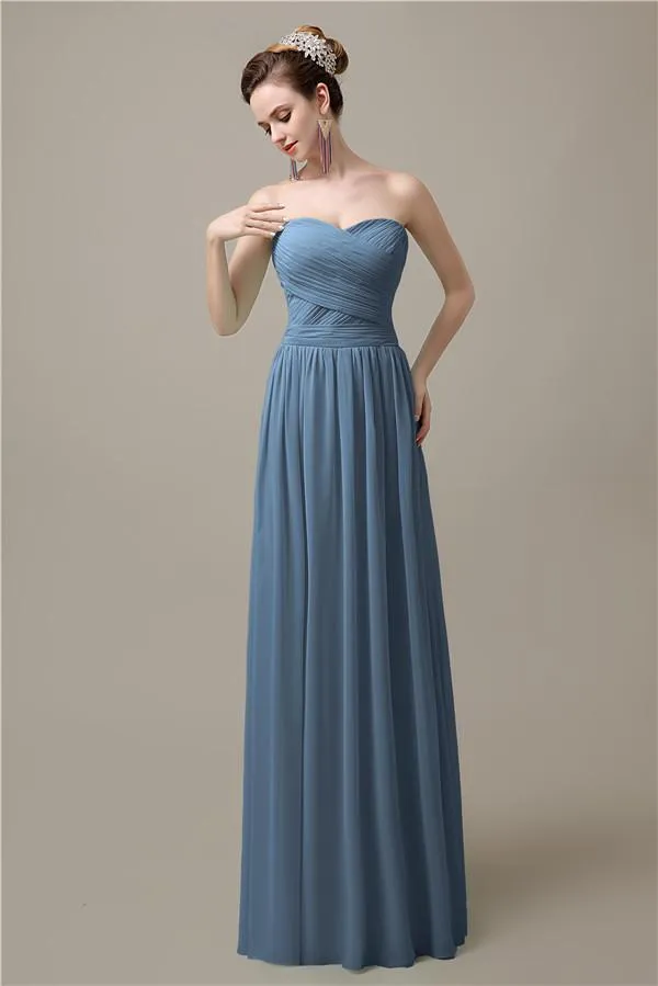 Sweetheart A-line Simple Chiffon Floor-Length Long Bridesmaid Dresses