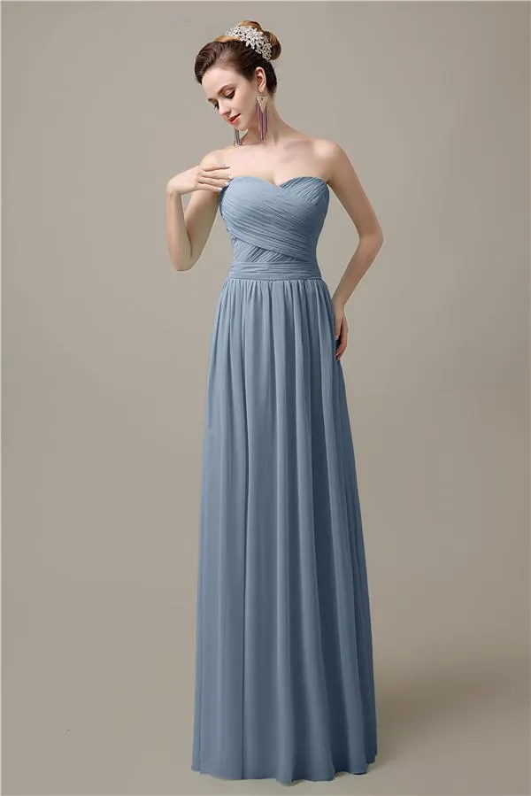 Sweetheart A-line Simple Chiffon Floor-Length Long Bridesmaid Dresses