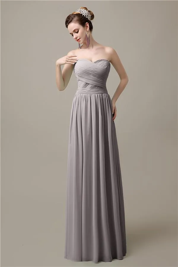 Sweetheart A-line Simple Chiffon Floor-Length Long Bridesmaid Dresses