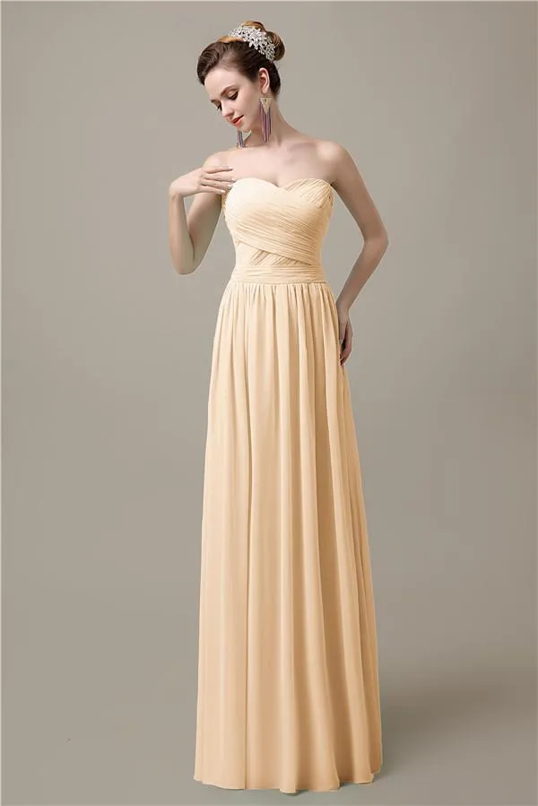 Sweetheart A-line Simple Chiffon Floor-Length Long Bridesmaid Dresses