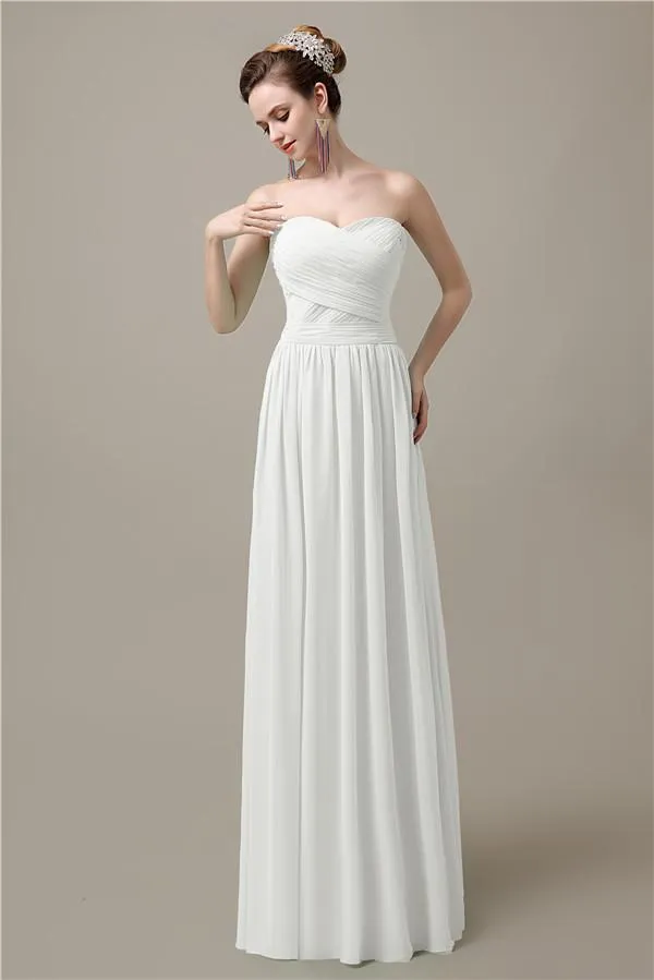 Sweetheart A-line Simple Chiffon Floor-Length Long Bridesmaid Dresses