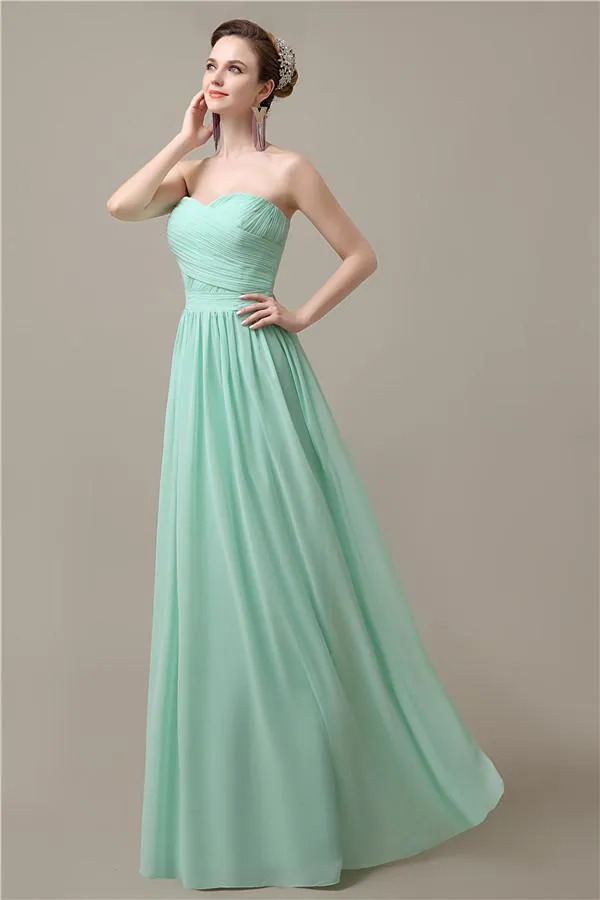 Sweetheart A-line Simple Chiffon Floor-Length Long Bridesmaid Dresses