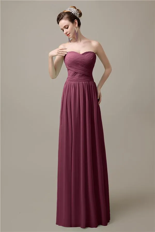 Sweetheart A-line Simple Chiffon Floor-Length Long Bridesmaid Dresses