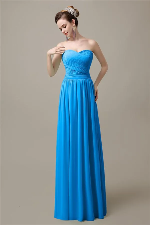 Sweetheart A-line Simple Chiffon Floor-Length Long Bridesmaid Dresses