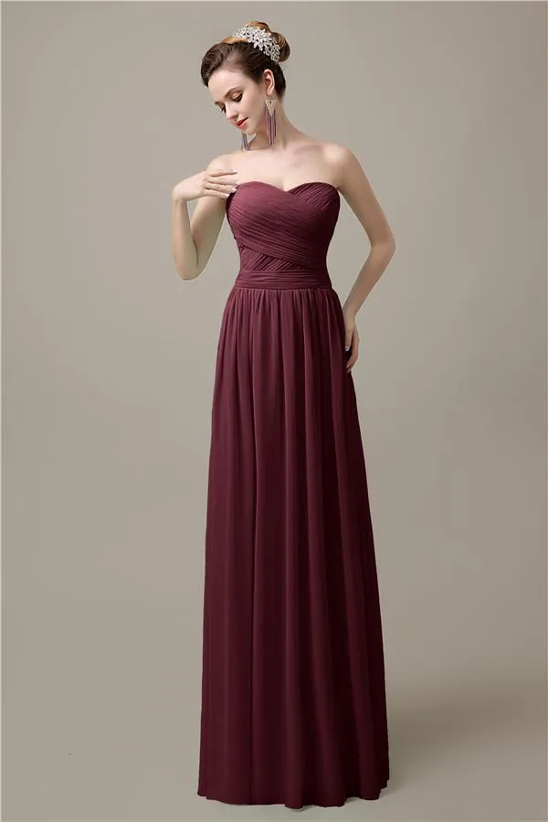 Sweetheart A-line Simple Chiffon Floor-Length Long Bridesmaid Dresses