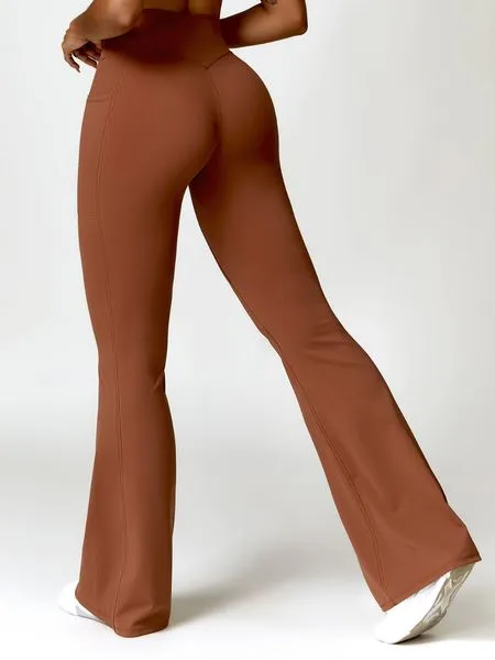 TEEK - Brown Hip Lifting High Waist Yoga Wide Leg Micro Pants