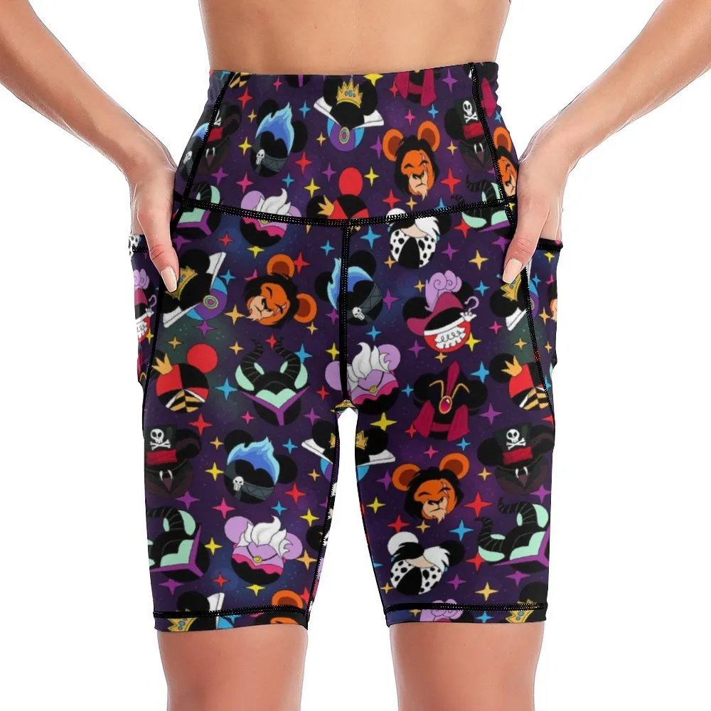 Villains Women's Knee Length Athletic Yoga Shorts With Pockets