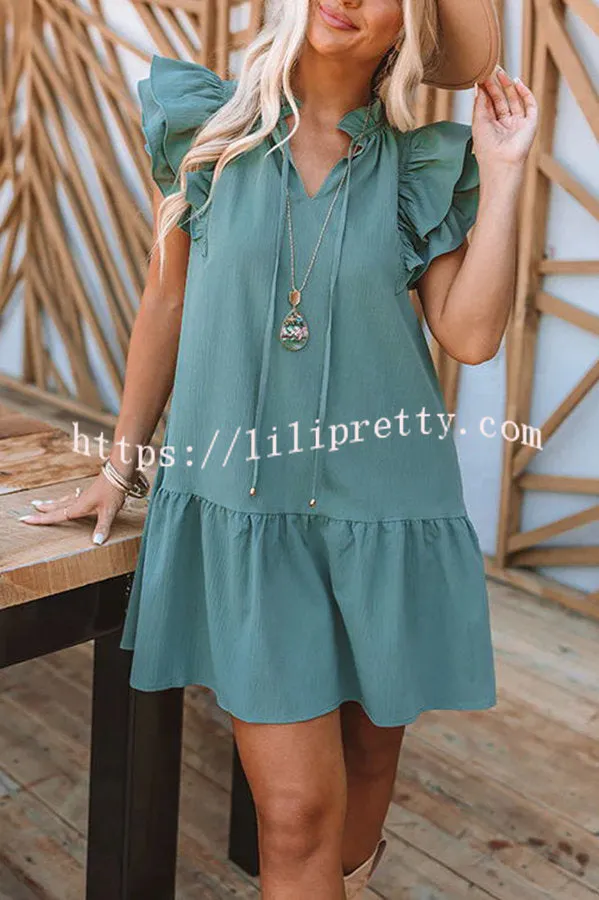 Weekend Meet Up Pocketed Ruffle Sleeve Shift Dress