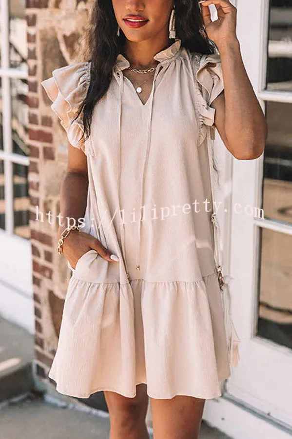 Weekend Meet Up Pocketed Ruffle Sleeve Shift Dress