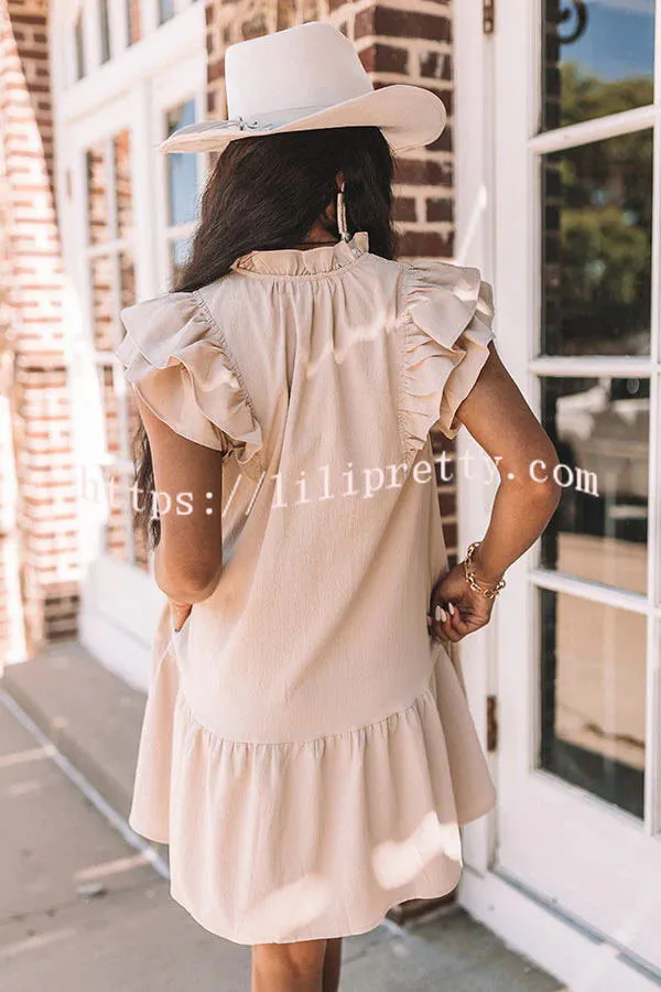 Weekend Meet Up Pocketed Ruffle Sleeve Shift Dress