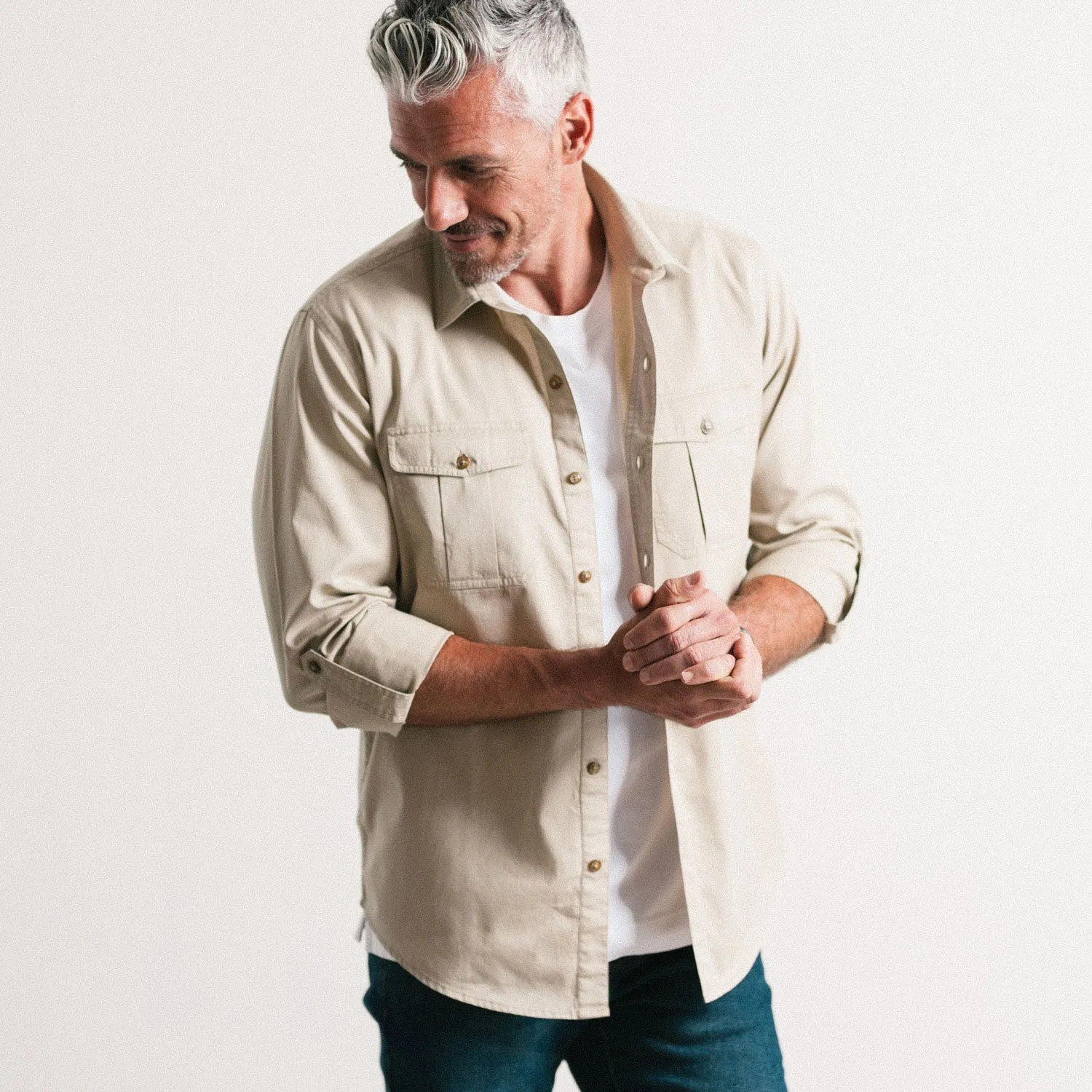 Work Utility Shirt – Desert Sand Cotton Twill