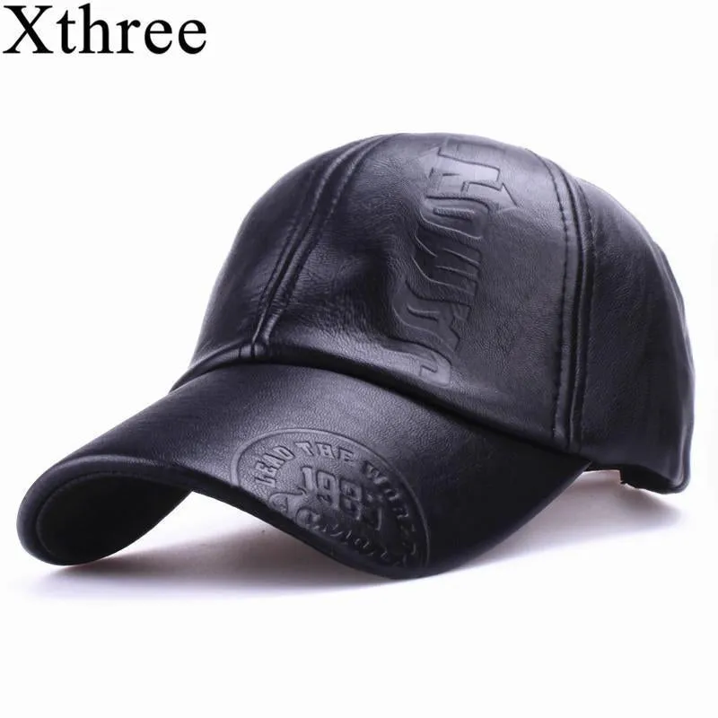 Xthree New fashion high quality fall winter men leather hat Cap