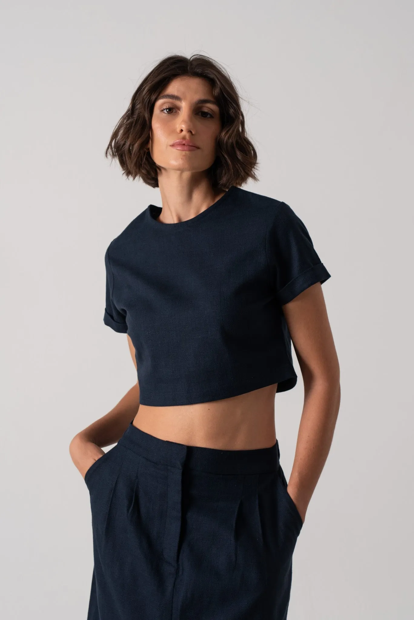 Zafiro Cropped Top in Navy